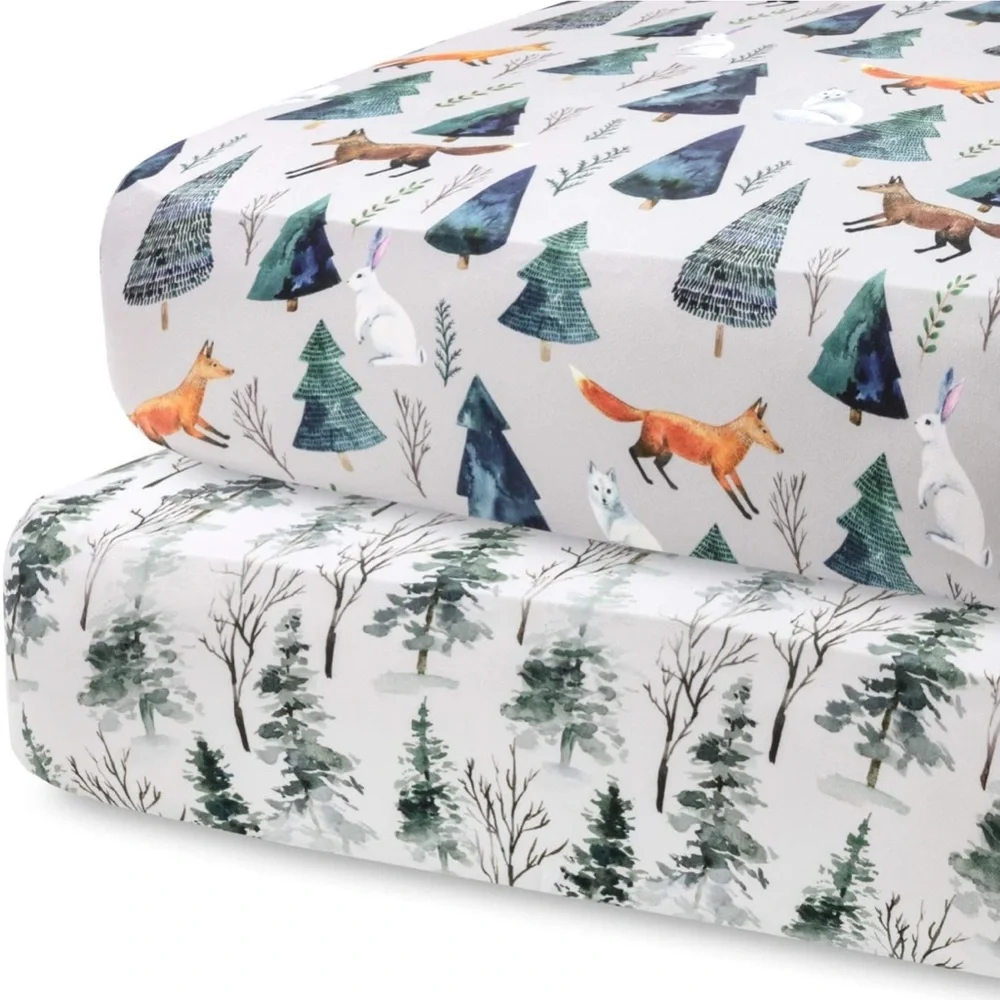 Printed Woodland Tree & Fox Duvet Cover Set - White & Gray